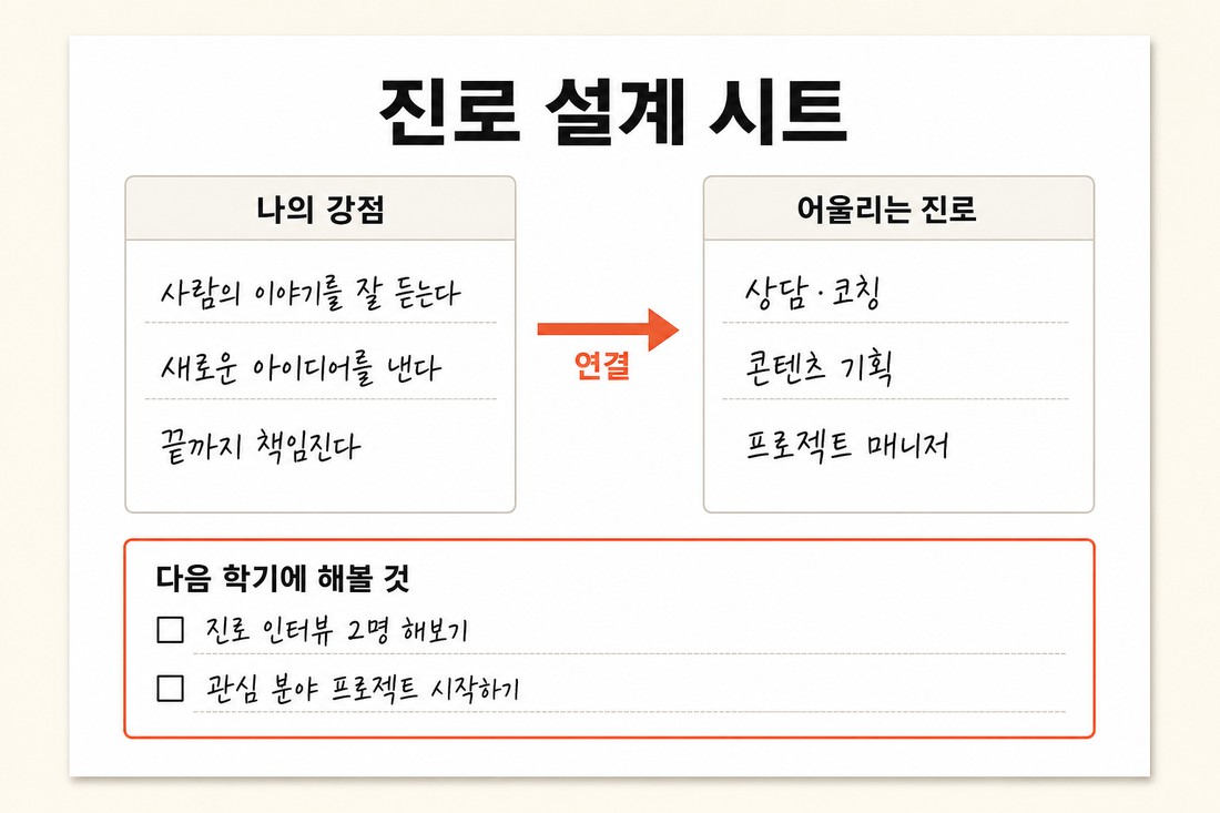 학생용 진로 설계 시트 산출물 예시