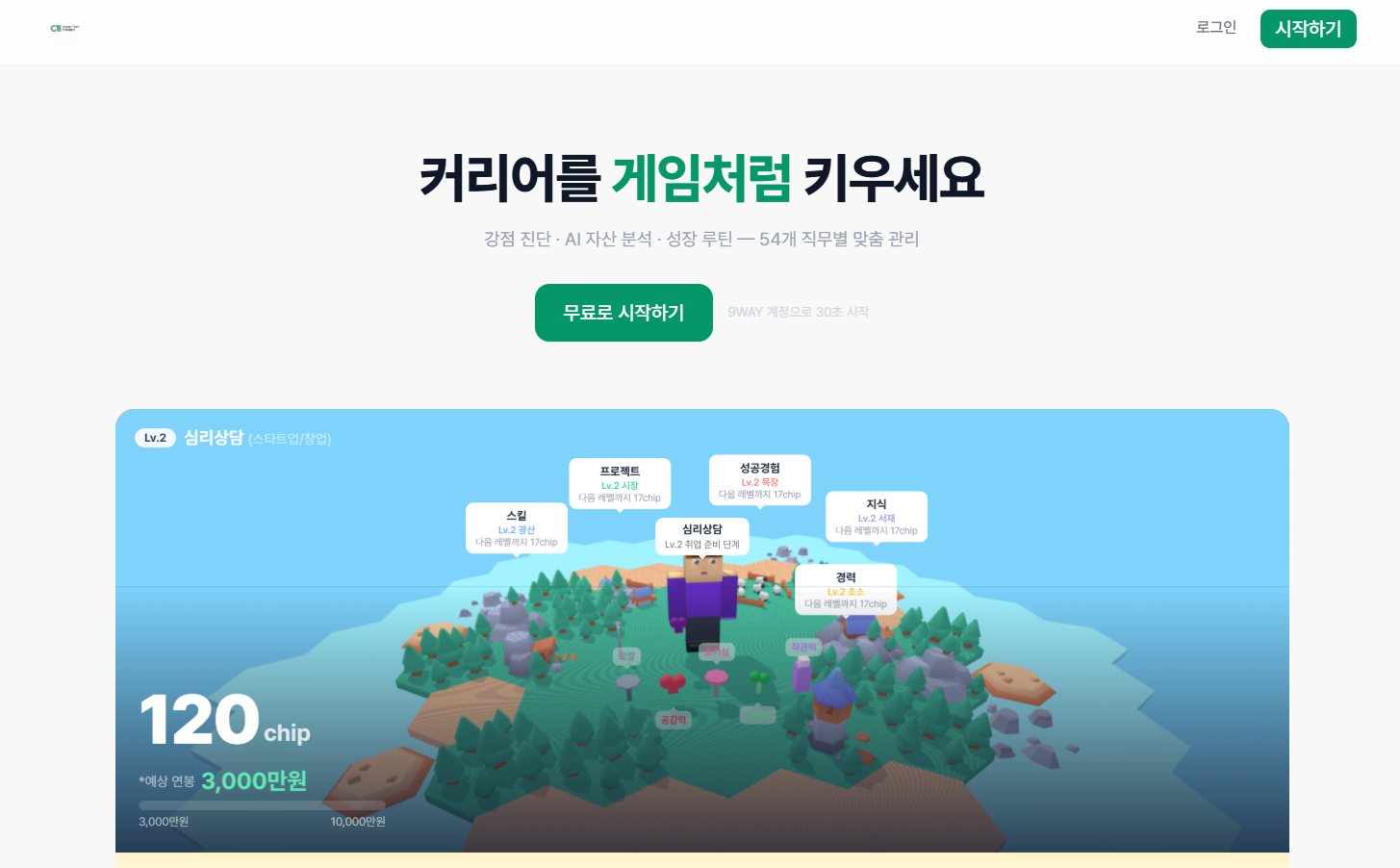 성장 루틴 화면 - 오늘의 루틴 체크리스트, 연속 달성 일수, 경험치 현황