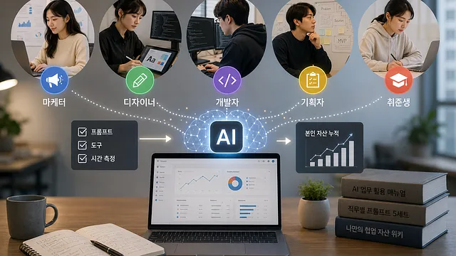 AI 안 쓰면 도태, 막 쓰면 도태 — 직무별 오늘부터 복붙하는 프롬프트·도구 매뉴얼 5세트